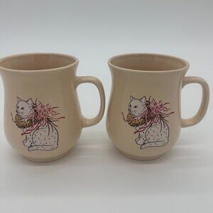 Vtg Lot (2) CBK 1987 Cat Mugs Coffee Tea  Ceramic cups Kitty Floral Cute